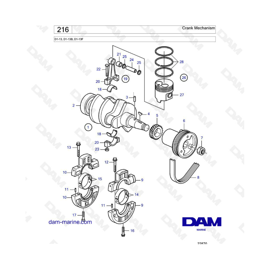 Volvo Penta D1-13 / D1-13B / D1-13F - Mecanismo de manivela