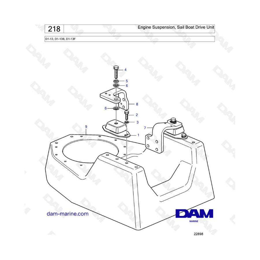 Volvo Penta D1-13 / D1-13B / D1-13F - Engine Suspension, sail boat drive unit