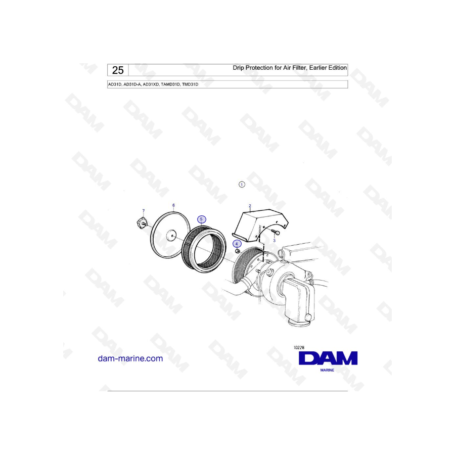 Volvo Penta AD31D / AD31D-A / AD31XD / TAMD31D / TMD31D - Drip Protection for Air Filter, Earlier Edition