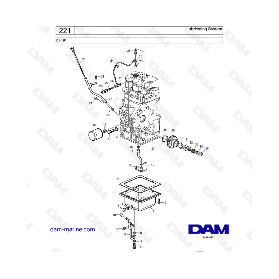 Volvo Penta D1-13F - Sistema de lubricación