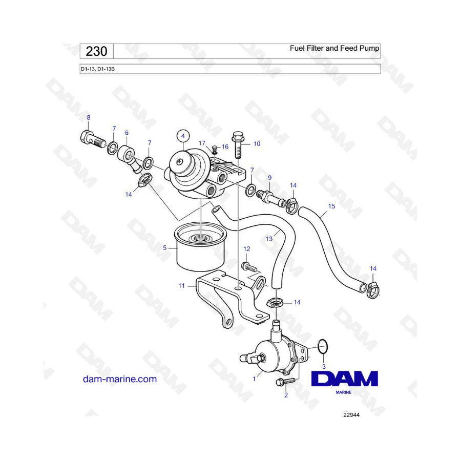 Volvo Penta D1-13 / D1-13B - Filtro de combustible y bomba de alimentación