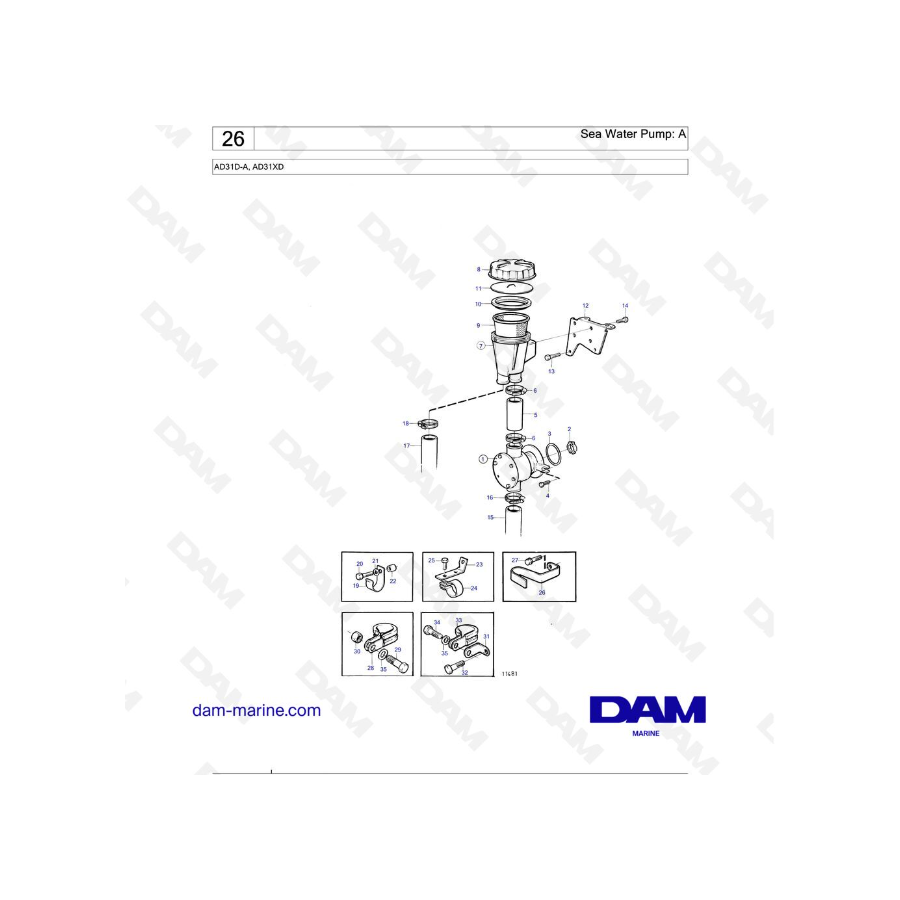 Volvo Penta AD31D-A / AD31XD - Sea Water Pump: A