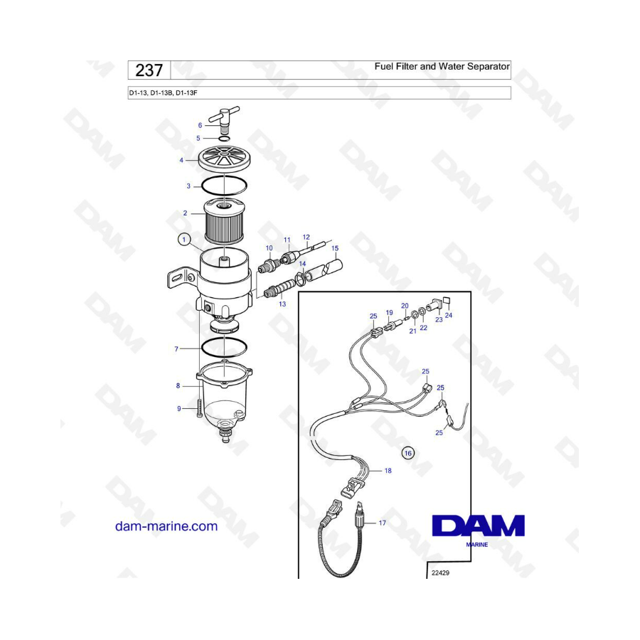 Volvo Penta D1-13 / D1-13B / D1-13F - Filtro de combustible y separador de agua