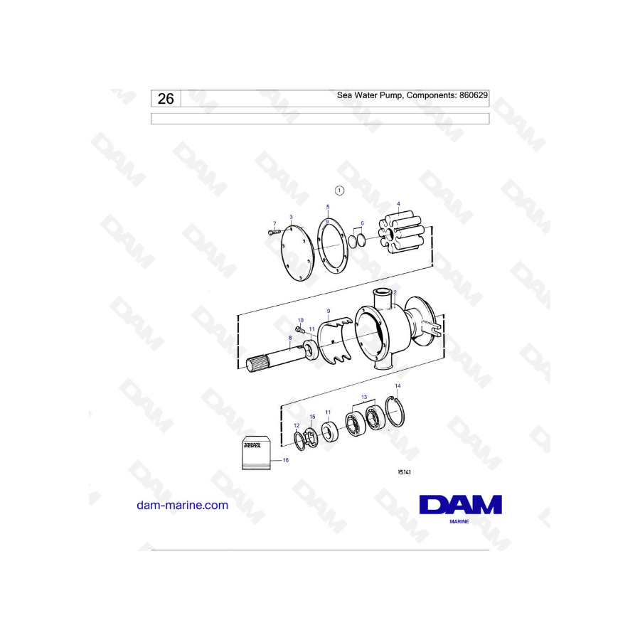 Volvo Penta AD31D / AD31D-A / AD31XD / TAMD31D / TMD31D - Sea Water Pump, Components: 860629