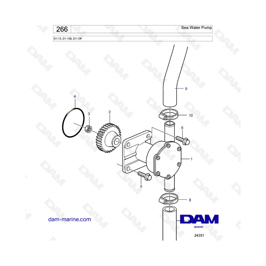 Volvo Penta D1-13 / D1-13B / D1-13F - Bomba de agua de mar