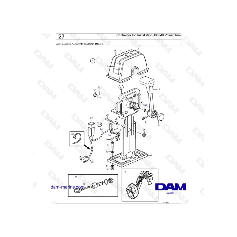 Volvo Penta AD31D / AD31D-A / AD31XD / TAMD31D / TMD31D - Control para instalación superior, PC840 Power Trim