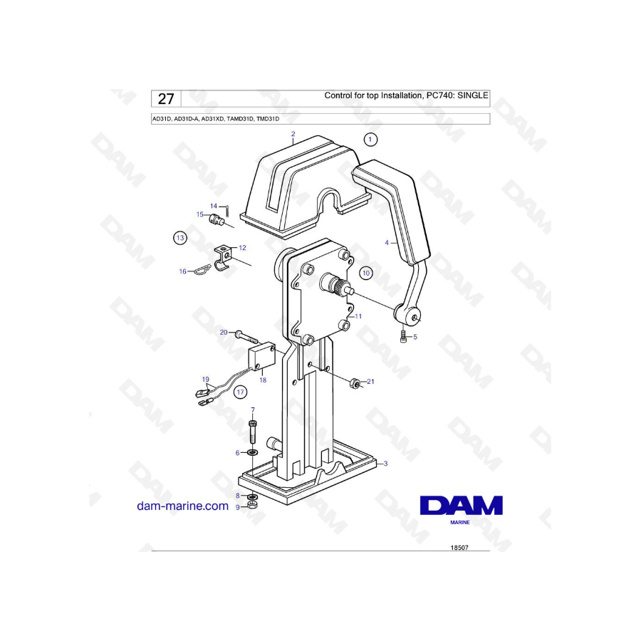 Volvo Penta AD31D / AD31D-A / AD31XD / TAMD31D / TMD31D - Control for top Installation, PC740: SINGLE