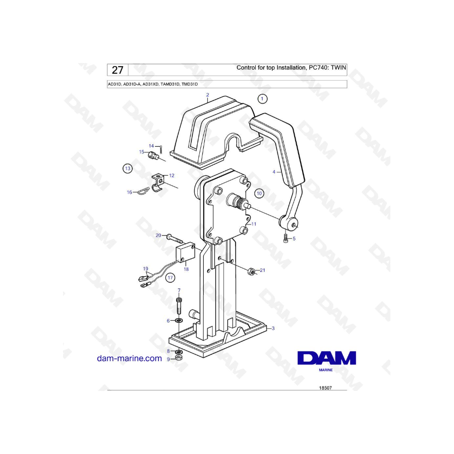 Volvo Penta AD31D / AD31D-A / AD31XD / TAMD31D / TMD31D - Control for top Installation, PC740: TWIN