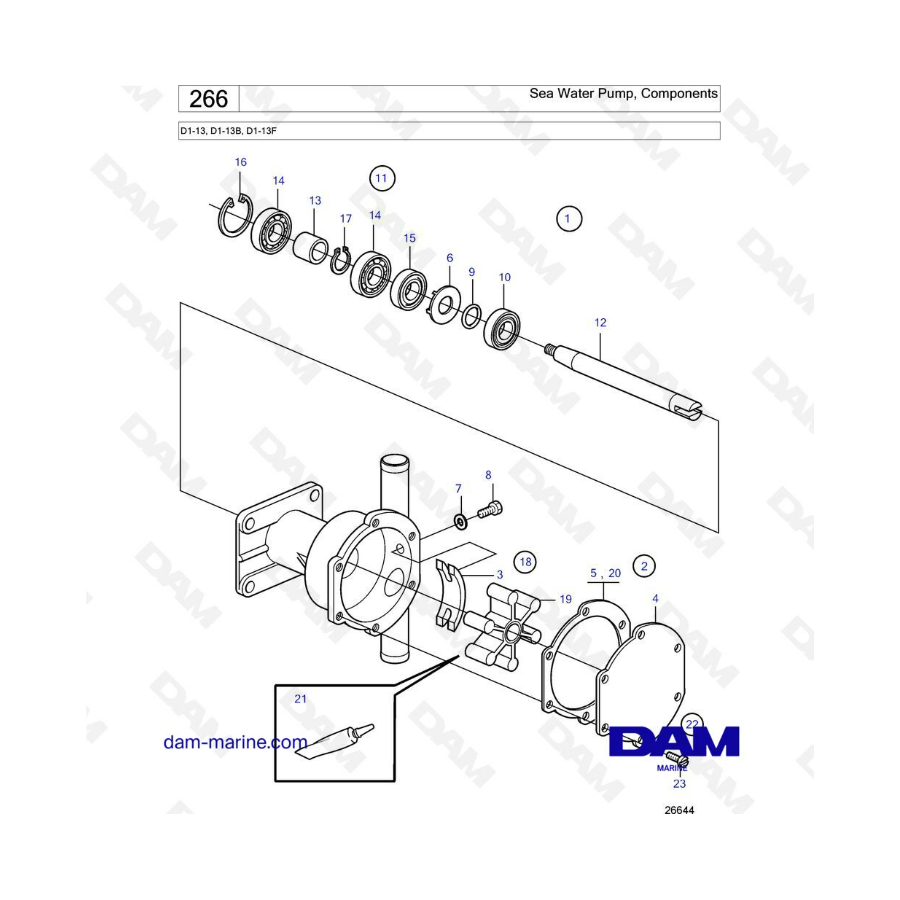 Volvo Penta D1-13 / D1-13B / D1-13F - Componentes para bombas de agua de mar