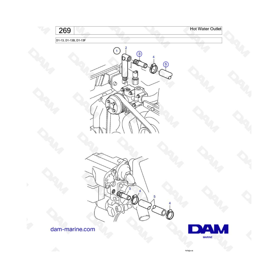 Volvo Penta D1-13 / D1-13B / D1-13F - Hot water outlet