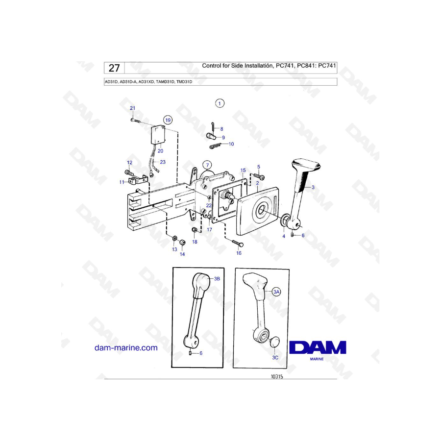 Volvo Penta AD31D/ AD31D-A / AD31XD / TAMD31D / TMD31D - Control for Side Installation, PC741, PC841 , PC741