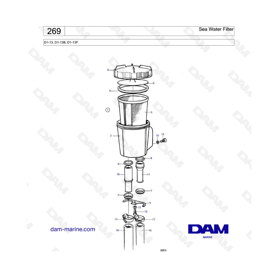 Volvo Penta D1-13 / D1-13B / D1-13F - Filtro de agua de mar