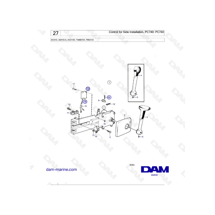 Volvo Penta AD31D / AD31D-A / AD31XD / TAMD31D / TMD31D - Control for Side Installation, PC740: PC740