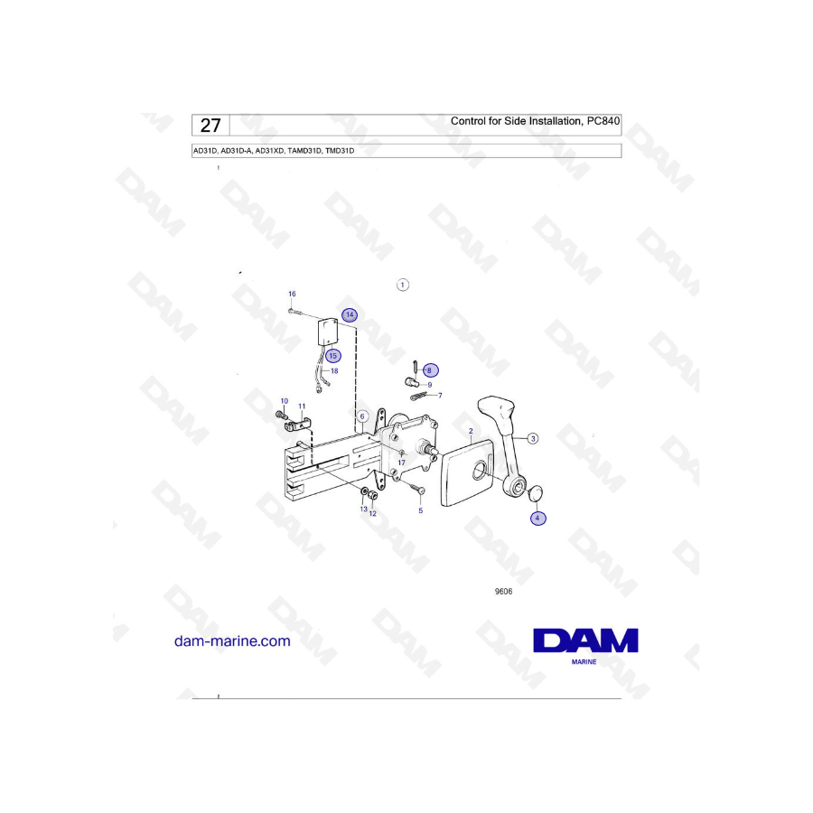 Volvo Penta AD31D / AD31D-A / AD31XD / TAMD31D / TMD31D - Control for Side Installation, PC840