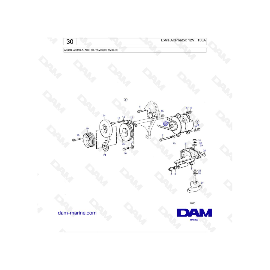 Volvo Penta AD31D / AD31D-A / AD31XD / TAMD31D / TMD31D - Alternador adicional: 12V, 130A