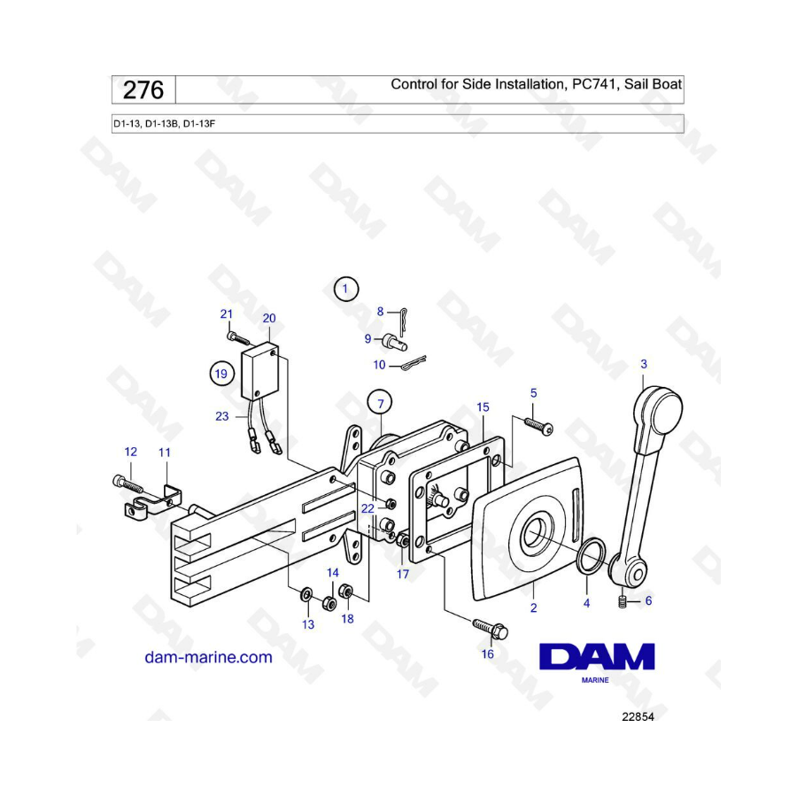 Volvo Penta D1-13 / D1-13B / D1-13F - Control for side installation, PC741