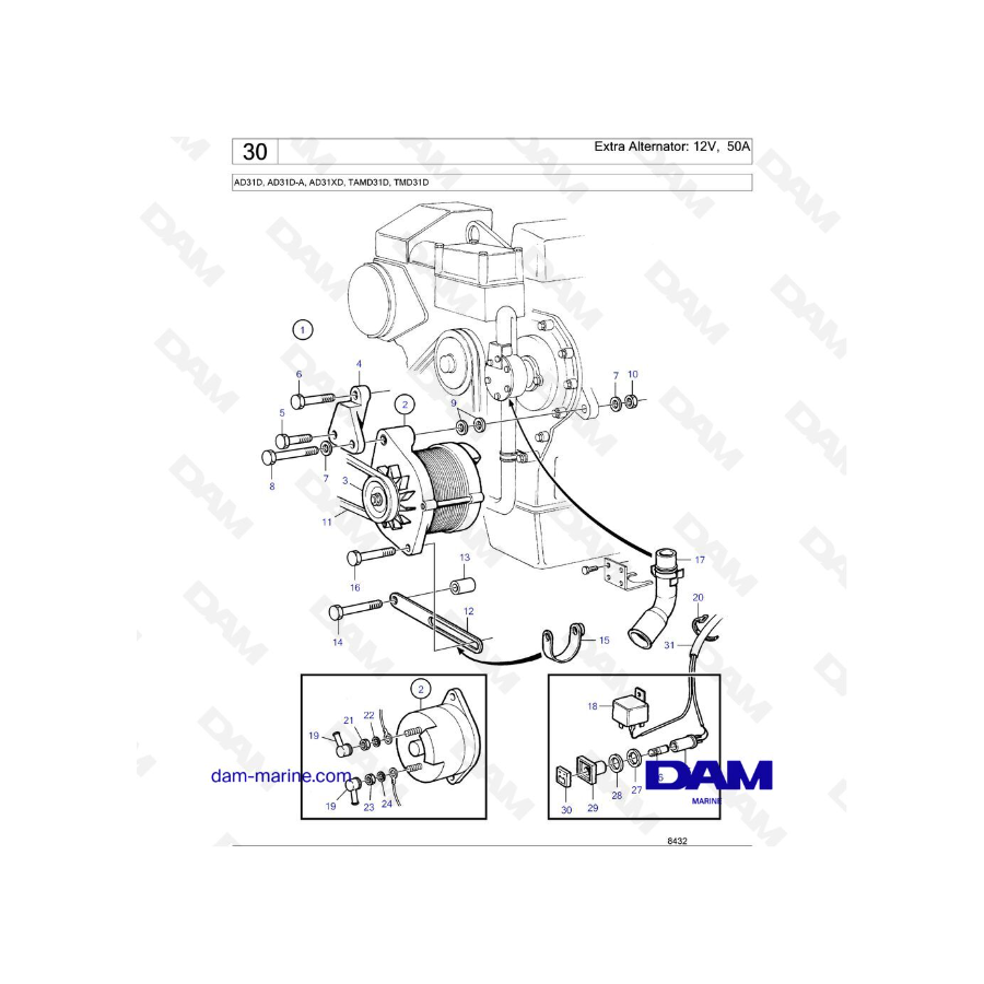 Volvo Penta AD31D / AD31D-A / AD31XD / TAMD31D / TMD31D - Extra Alternator: 12V, 50A