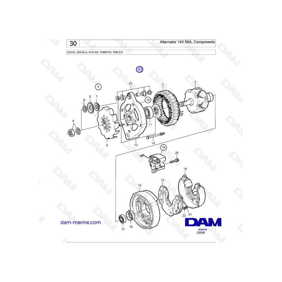 Volvo Penta AD31D / AD31D-A / AD31XD / TAMD31D / TMD31D - Alternador 14V 60A, Componentes