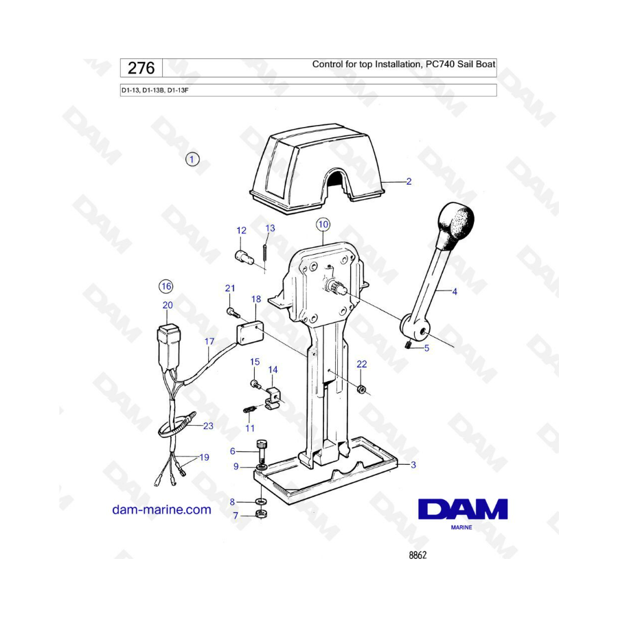 Volvo Penta D1-13 / D1-13B / D1-13F - Control for top Installation, PC740 Sail Boat