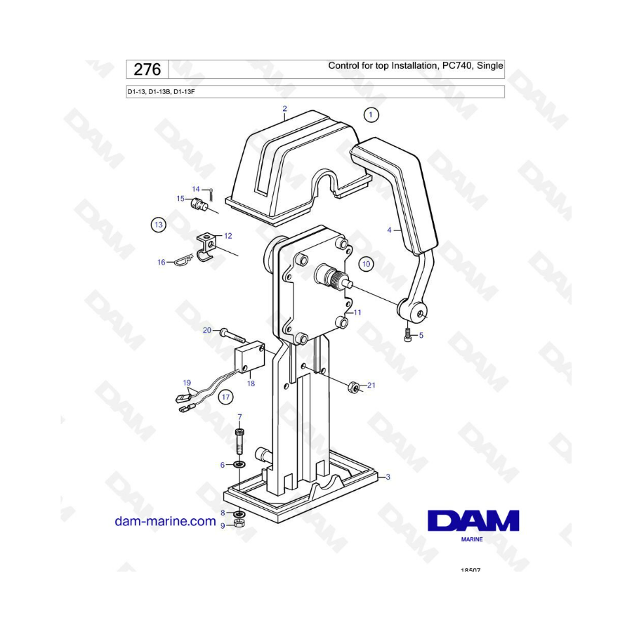 Volvo Penta D1-13 / D1-13B / D1-13F - Control for top installation, PC740, Single