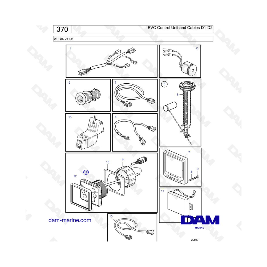 Volvo Penta D1-13B / D1-13F - EVC Control unit & Cables D1-D2