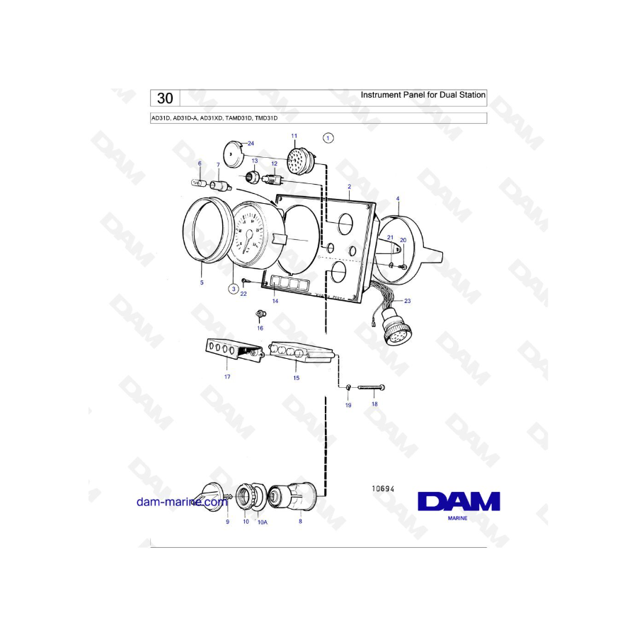 Volvo Penta AD31D / AD31D-A / AD31XD / TAMD31D / TMD31D - Instrument Panel for Dual Station