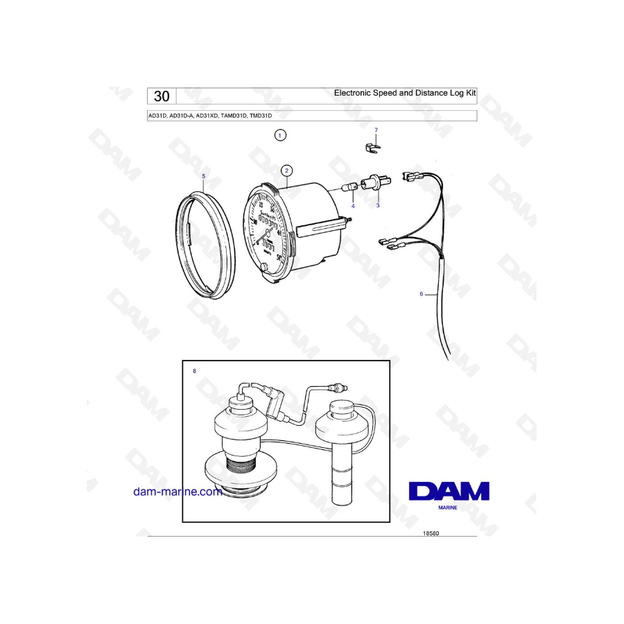 Volvo Penta AD31D / AD31D-A / AD31XD / TAMD31D / TMD31D - Electronic Speed and Distance Log Kit