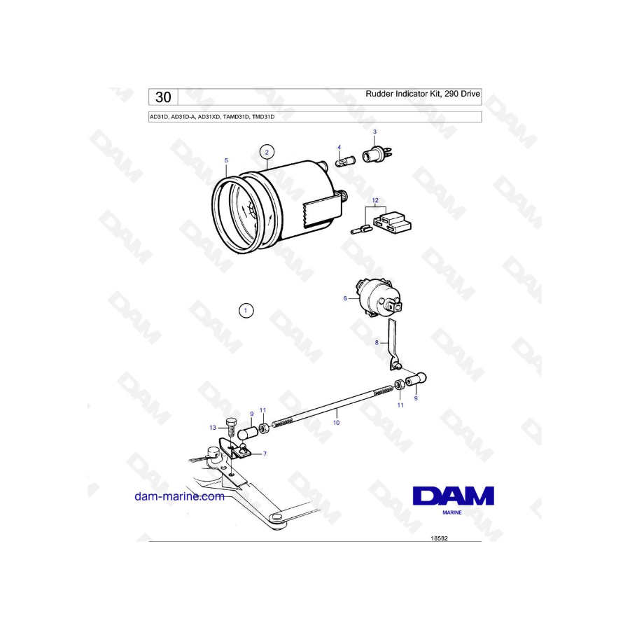 Volvo Penta AD31D / AD31D-A / AD31XD / TAMD31D / TMD31D - Kit indicador de timón, 290 Drive