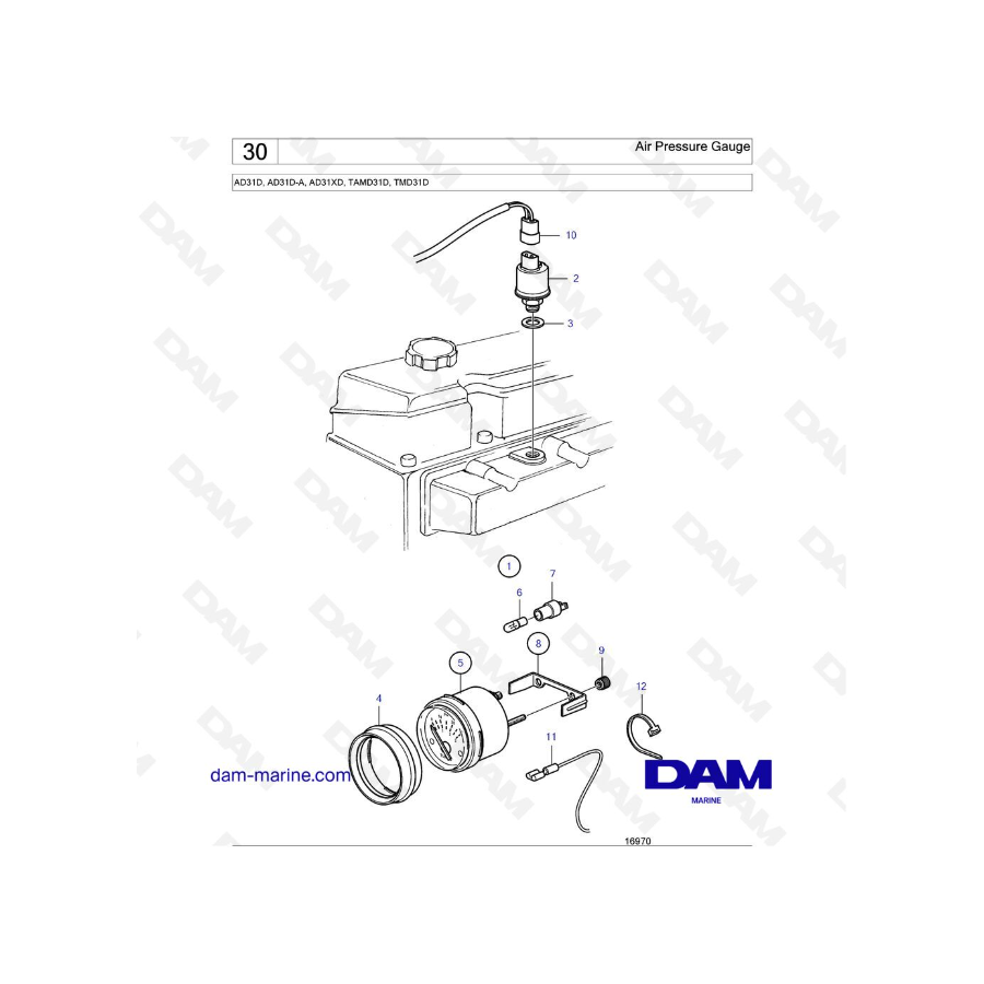 Volvo Penta AD31D / AD31D-A / AD31XD / TAMD31D / TMD31D -Air Pressure Gauge