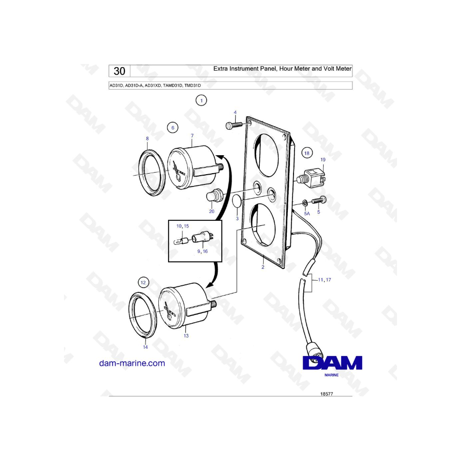 Volvo Penta AD31D / AD31D-A / AD31XD / TAMD31D / TMD31D - Extra Instrument Panel, Hour Meter and Volt Meter