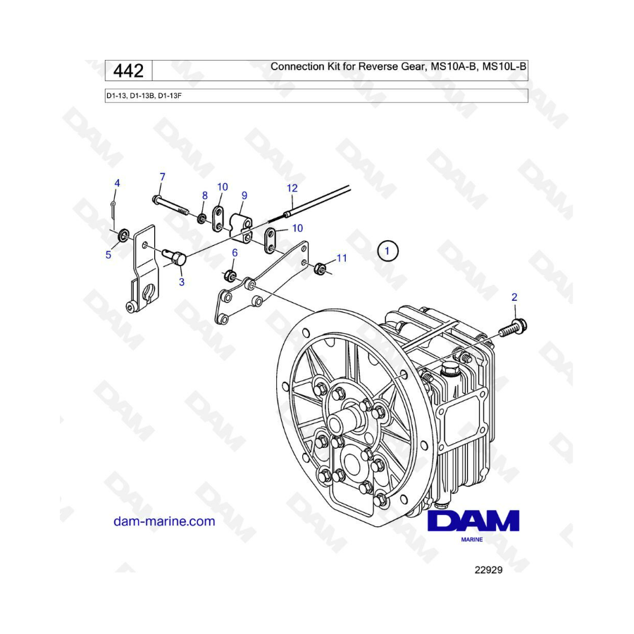 Volvo Penta D1-13 / D1-13B / D1-13F - Connection kit for reverse gear, MS10A-B, MS10L-B