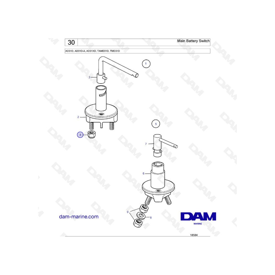 Volvo Penta AD31D/ AD31D-A /AD31XD / TAMD31D / TMD31D - Interruptor de batería principal