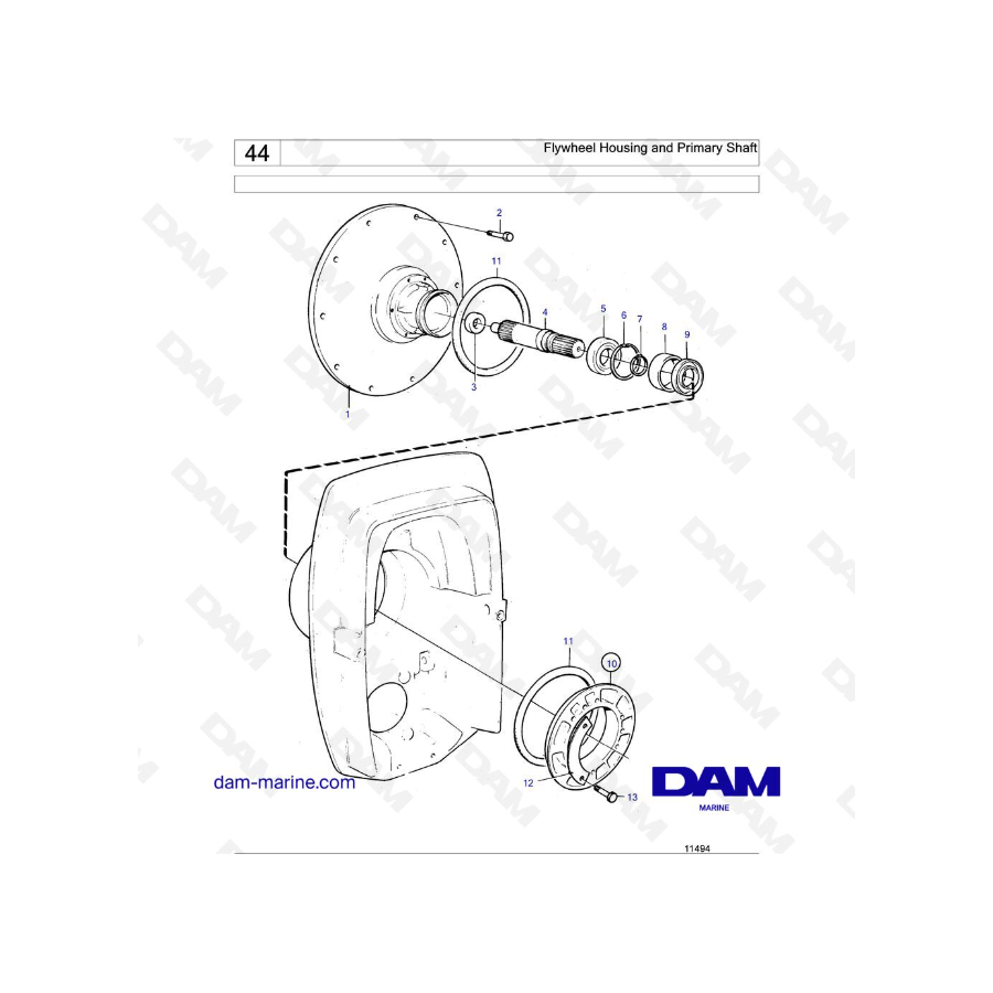 Volvo Penta AD31D/ AD31D-A /AD31XD / TAMD31D / TMD31D - Carcasa del volante y eje primario