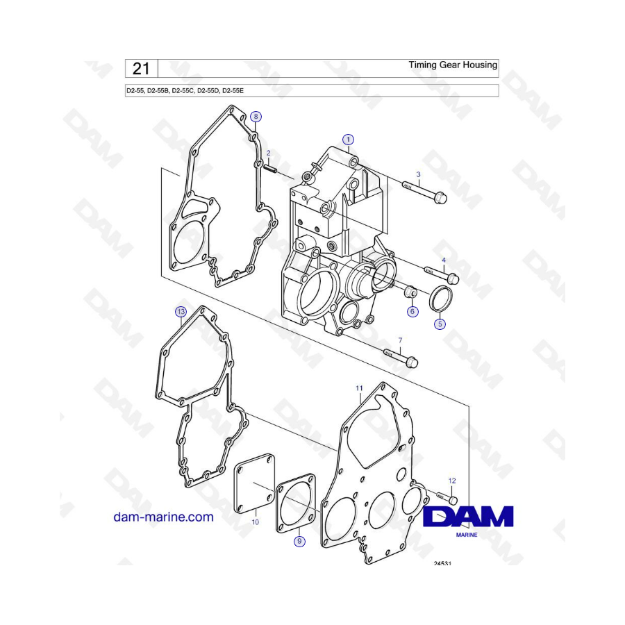 Volvo Penta D2-55B / D2-55C / D2-55D / D2-55E - Timing gear housing