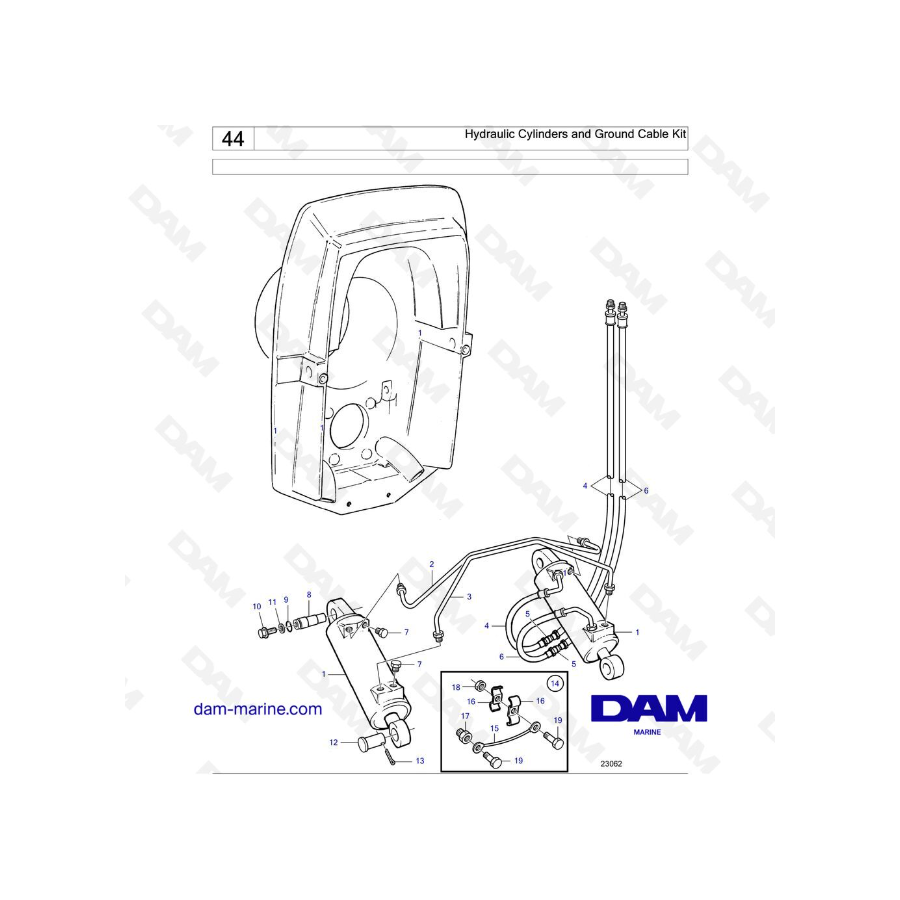 Volvo Penta AD31D/ AD31D-A / AD31XD / TAMD31D / TMD31D - Kit de cilindro hidráulico y cable de tierra