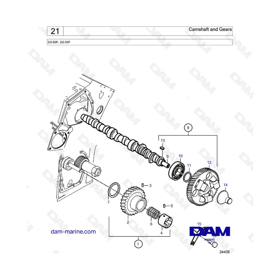 Volvo Penta D2-50F / D2-55F - Árbol de levas y engranajes