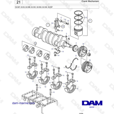 Volvo Penta D2-50F / D2-55 / D2-55B / D2-55C / D2-55D / D2-55E / D2-55F - Crank mechanism 