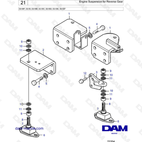 Volvo Penta D2-50F / D2-55 / D2-55B / D2-55C / D2-55D / D2-55E / D2-55F - Engine suspension for reverse gear