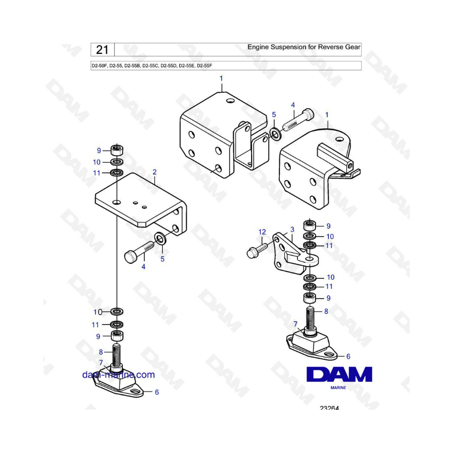 Volvo Penta D2-50F / D2-55 / D2-55B / D2-55C / D2-55D / D2-55E / D2-55F - Engine suspension for reverse gear