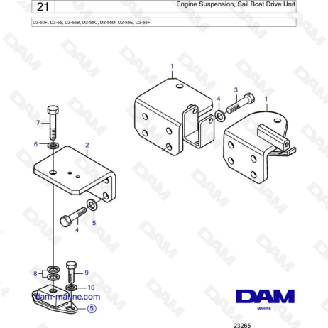 Volvo Penta D2-50F / D2-55 / D2-55B / D2-55C / D2-55D / D2-55E / D2-55F - Engine suspension, sail boat drive unit