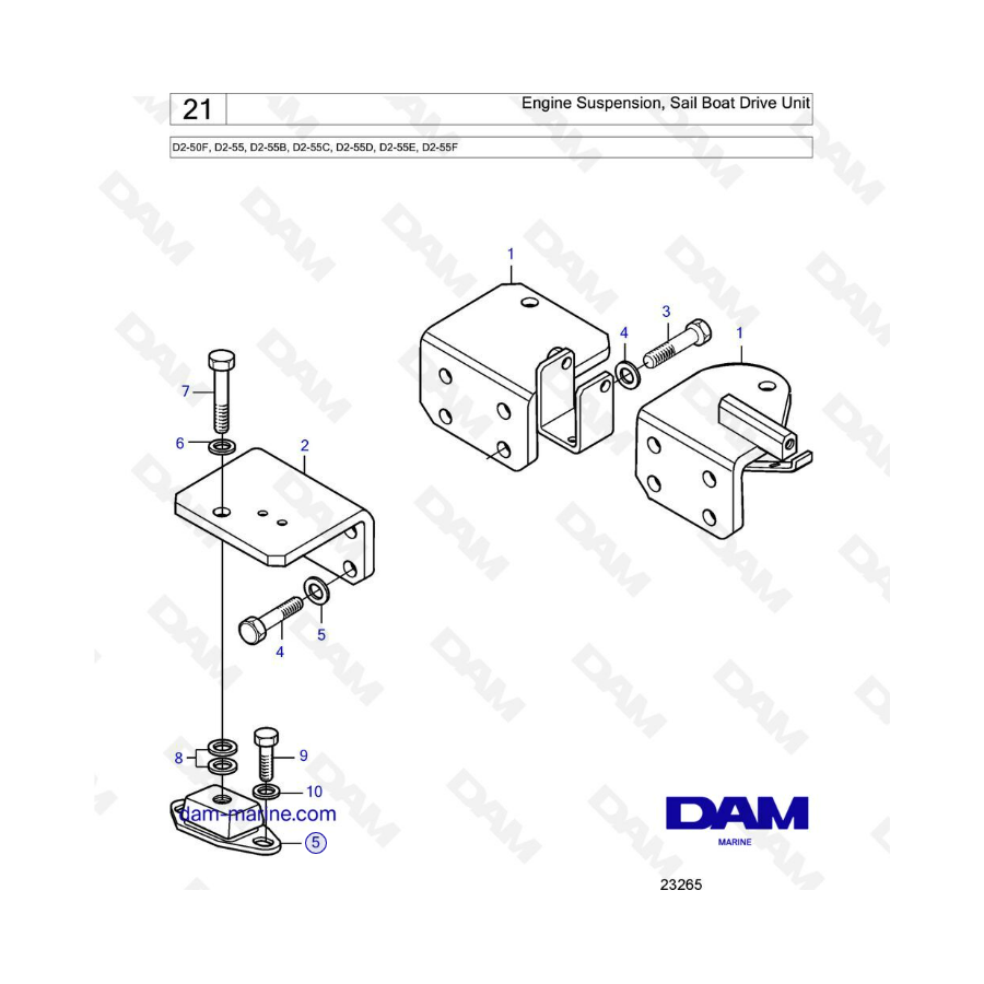 Volvo Penta D2-50F / D2-55 / D2-55B / D2-55C / D2-55D / D2-55E / D2-55F - Engine suspension, sail boat drive unit