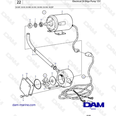 Volvo Penta D2-50F / D2-55 / D2-55B / D2-55C / D2-55D / D2-55E / D2-55F - Bomba de aceite eléctrica 12V