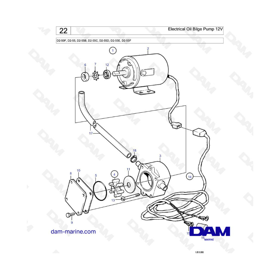 Volvo Penta D2-50F / D2-55 / D2-55B / D2-55C / D2-55D / D2-55E / D2-55F - Bomba de aceite eléctrica 12V