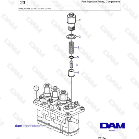 Volvo Penta D2-55 / D2-55B / D2-55C / D2-55D / D2-55E - Bomba de inyección de combustible, componentes