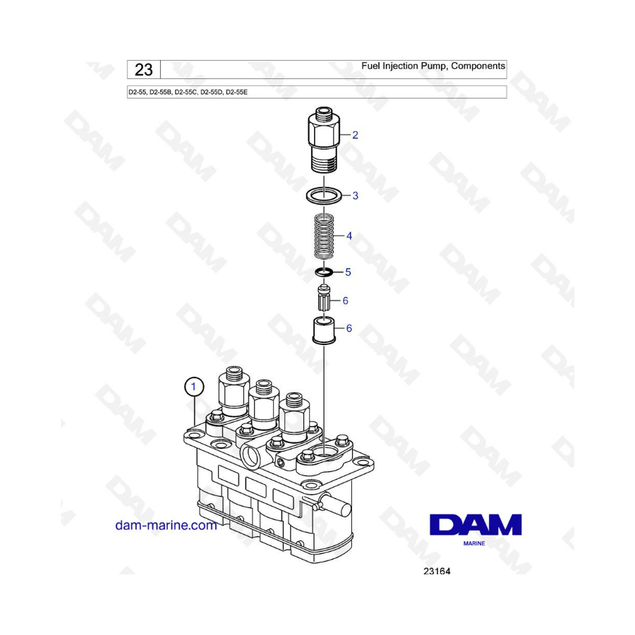 Volvo Penta D2-55 / D2-55B / D2-55C / D2-55D / D2-55E - Bomba de inyección de combustible, componentes