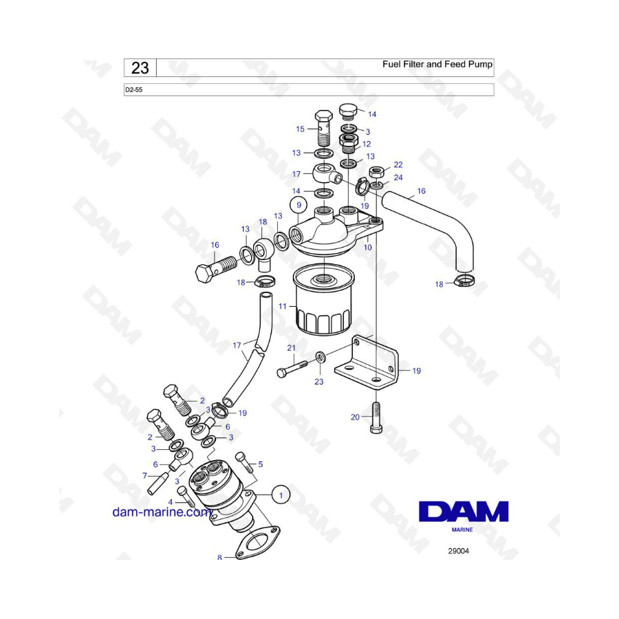 Volvo Penta D2-55 - Fuel filter & feed pump 