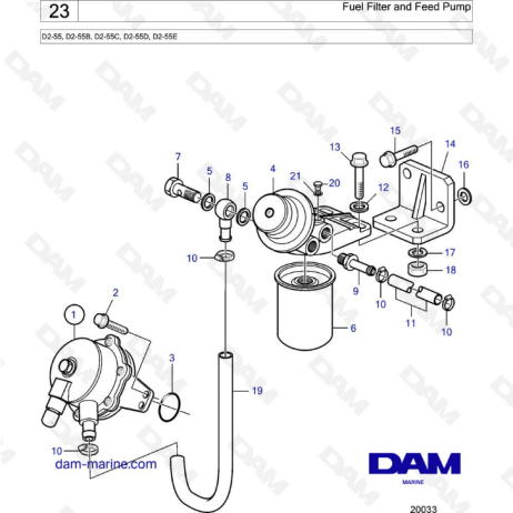 Volvo Penta D2-55 / D2-55B / D2-55C / D2-55D / D2-55E - Filtro de combustible y bomba de alimentación