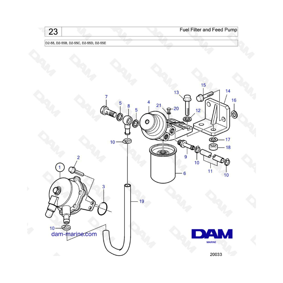 Volvo Penta D2-55 / D2-55B / D2-55C / D2-55D / D2-55E - Filtro de combustible y bomba de alimentación