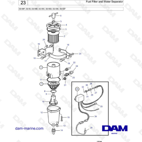 Volvo Penta D2-50F / D2-55 / D2-55B / D2-55C / D2-55D / D2-55E / D2-55F - Filtro de combustible y separador de agua