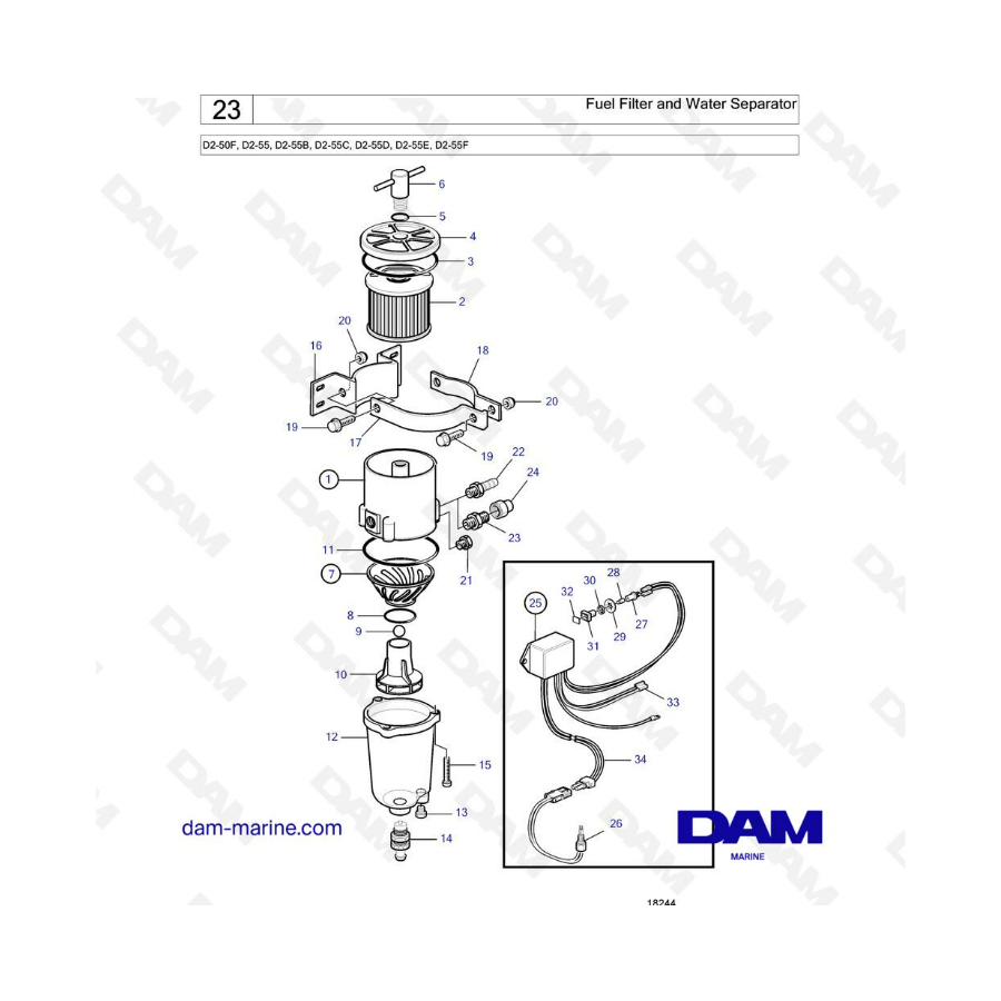 Volvo Penta D2-50F / D2-55 / D2-55B / D2-55C / D2-55D / D2-55E / D2-55F - Filtro de combustible y separador de agua